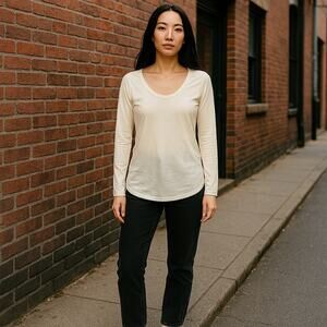 Peyton Jensen Billie Tunic Tee long sleeve scoop neck (NWT) XS Cream